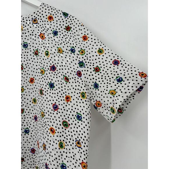 Marlis Vintage Blouse Womens 12 Large White Polka Dot Sheer Satin 80s Retro - Picture 2 of 16